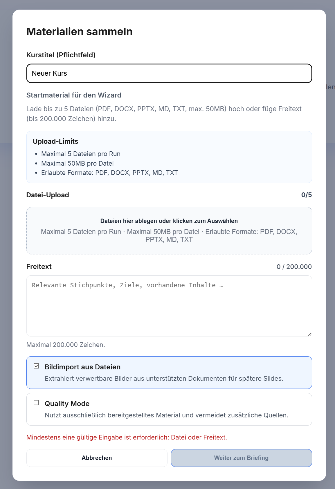 Automatische Kurs-Generierung