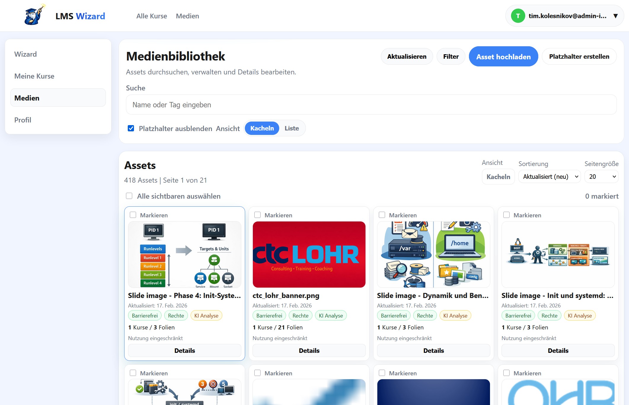 Kurs-Shop und Medienbibliothek